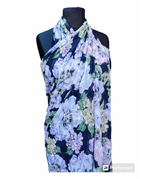 Duża sukienka plażowa - eleganckie PAREO XXL szyfon liliowe kwiaty